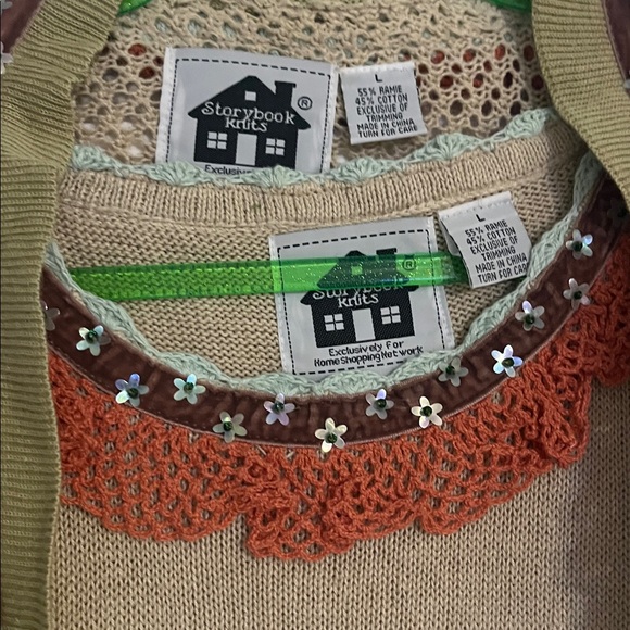 Women's Beige and Orange Open Knit Sweater - Picture 3 of 4